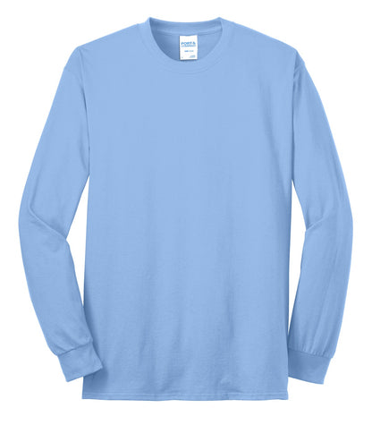 Front View of Light Blue Port & Co Long Sleeve Core Blend Tee. PC55LS