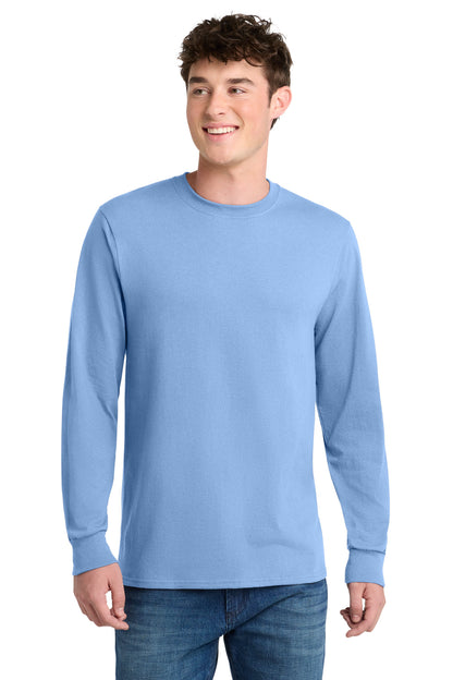 Front View of Light Blue Port & Co Long Sleeve Core Blend Tee. PC55LS