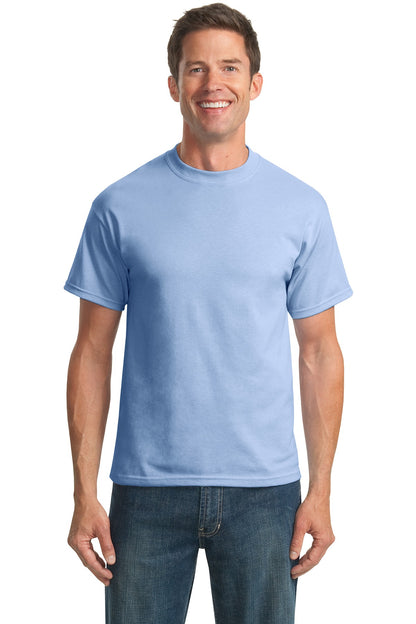 Front View of Light Blue Port & Co Tall Core Blend Tee. PC55T