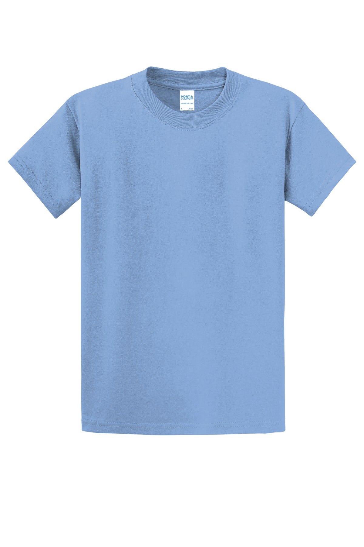 Front View of Light Blue Port & Co Tall Essential Tee. PC61T