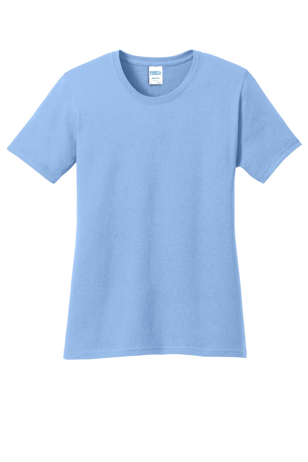 Front View of Light Blue Port & Co Women's Core Cotton Tee. LPC54