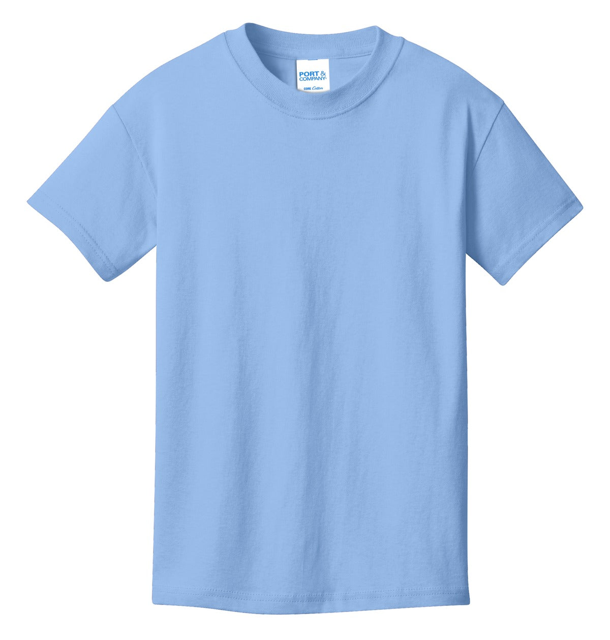 Front View of Light Blue Port & Co Youth Core Cotton Tee. PC54Y