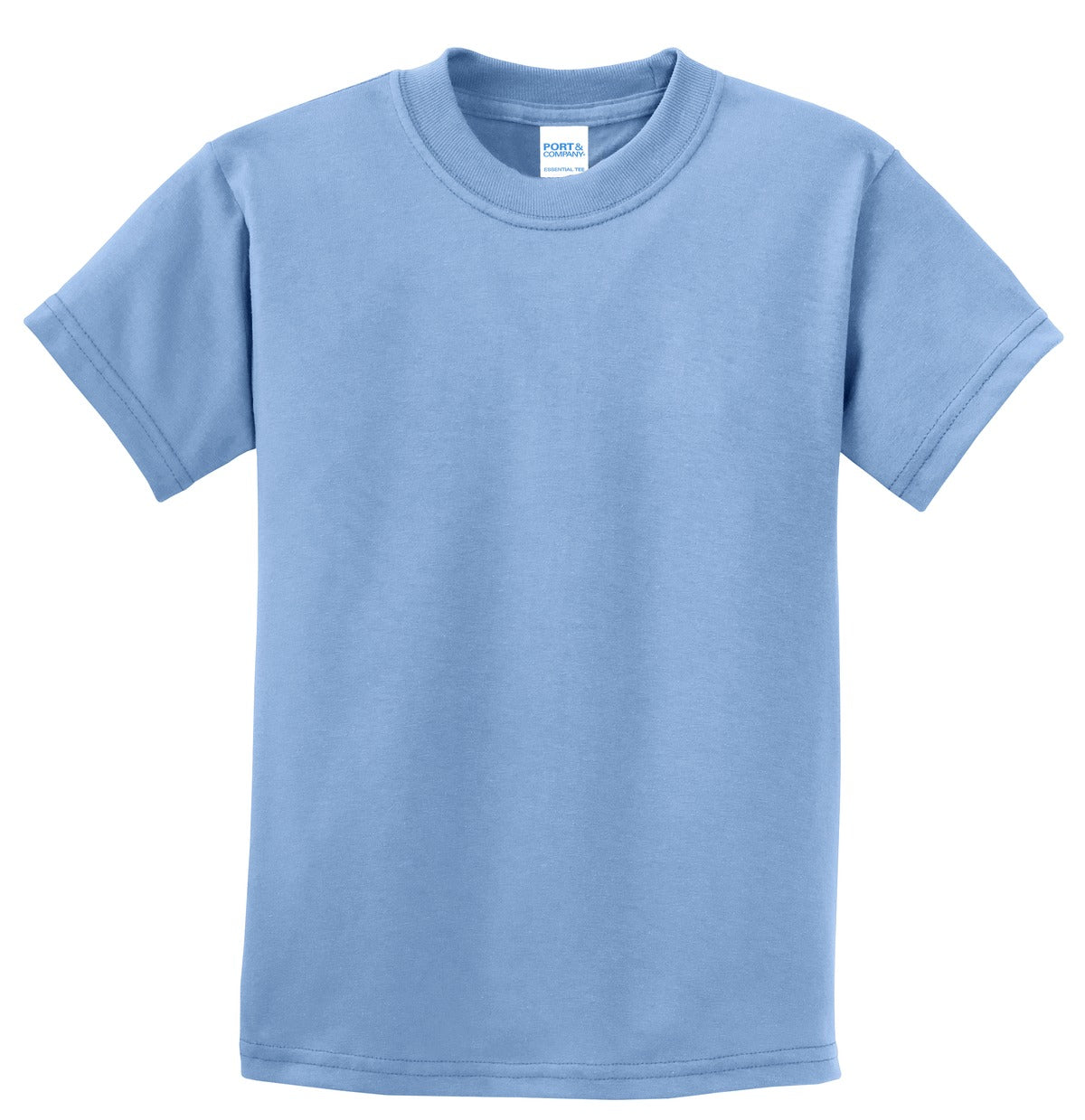 Front View of Light Blue Port & Co Youth Essential Tee. PC61Y