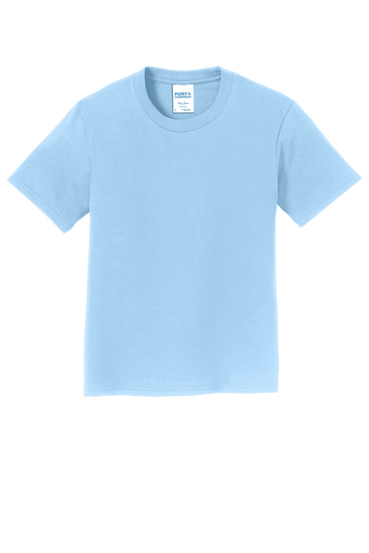 Front View of Light Blue Port & Co Youth Fan Favorite Tee. PC450Y
