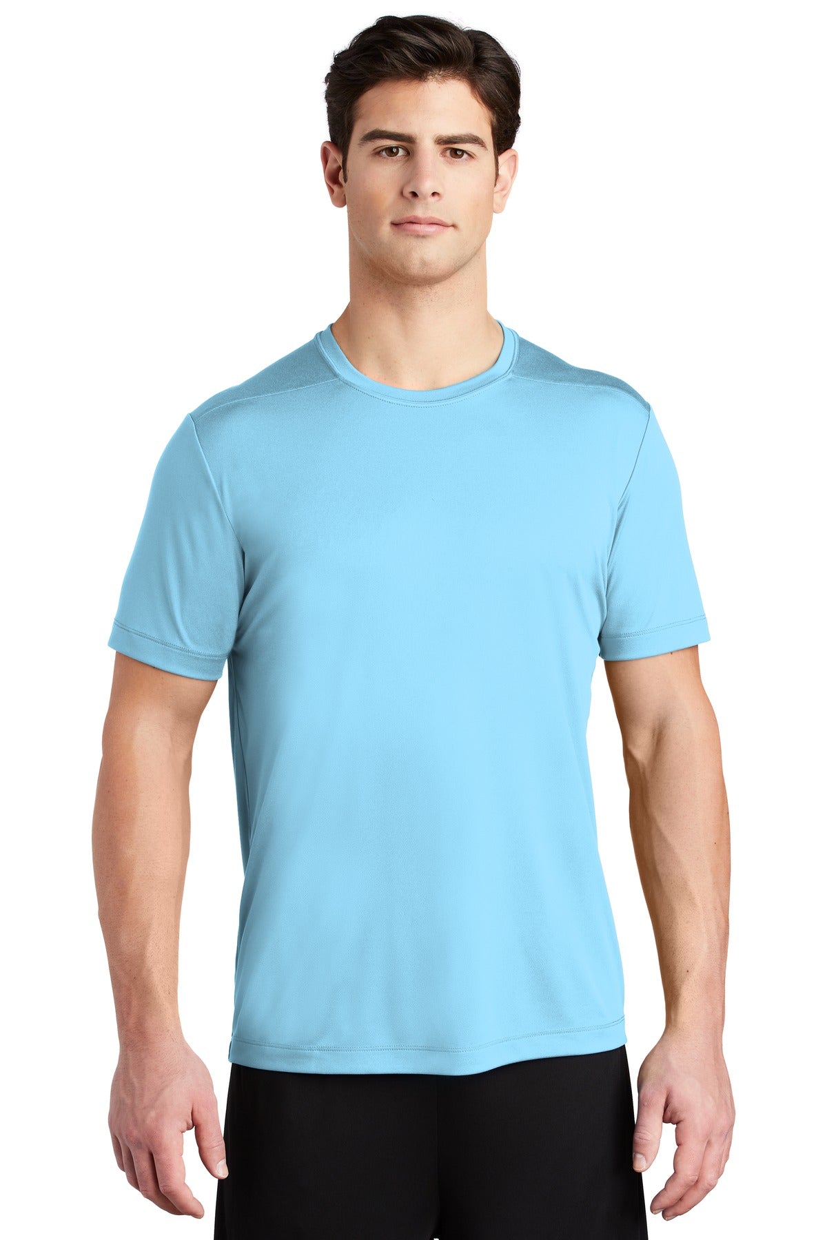 Front View of Light Blue Sport-Tek Posi-UV Pro Tee. ST420