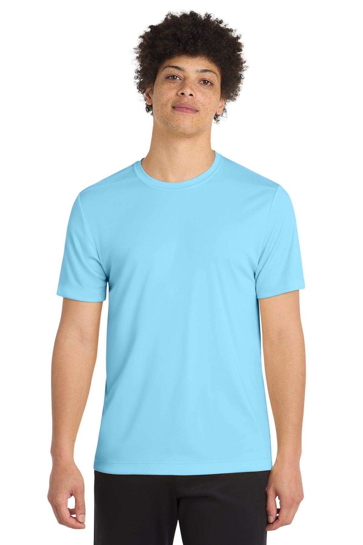 Front View of Light Blue Sport-Tek Posi-UV Pro Tee. ST420