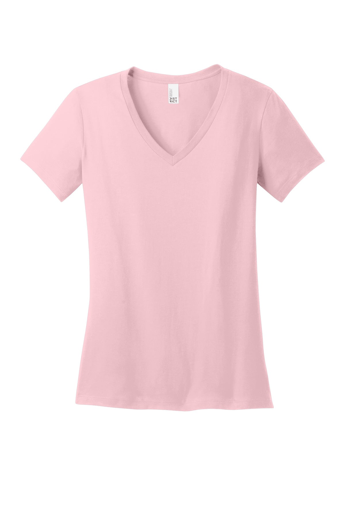 Front View of Light Pink District - Women's Perfect Weight V-Neck Tee. DM1170L