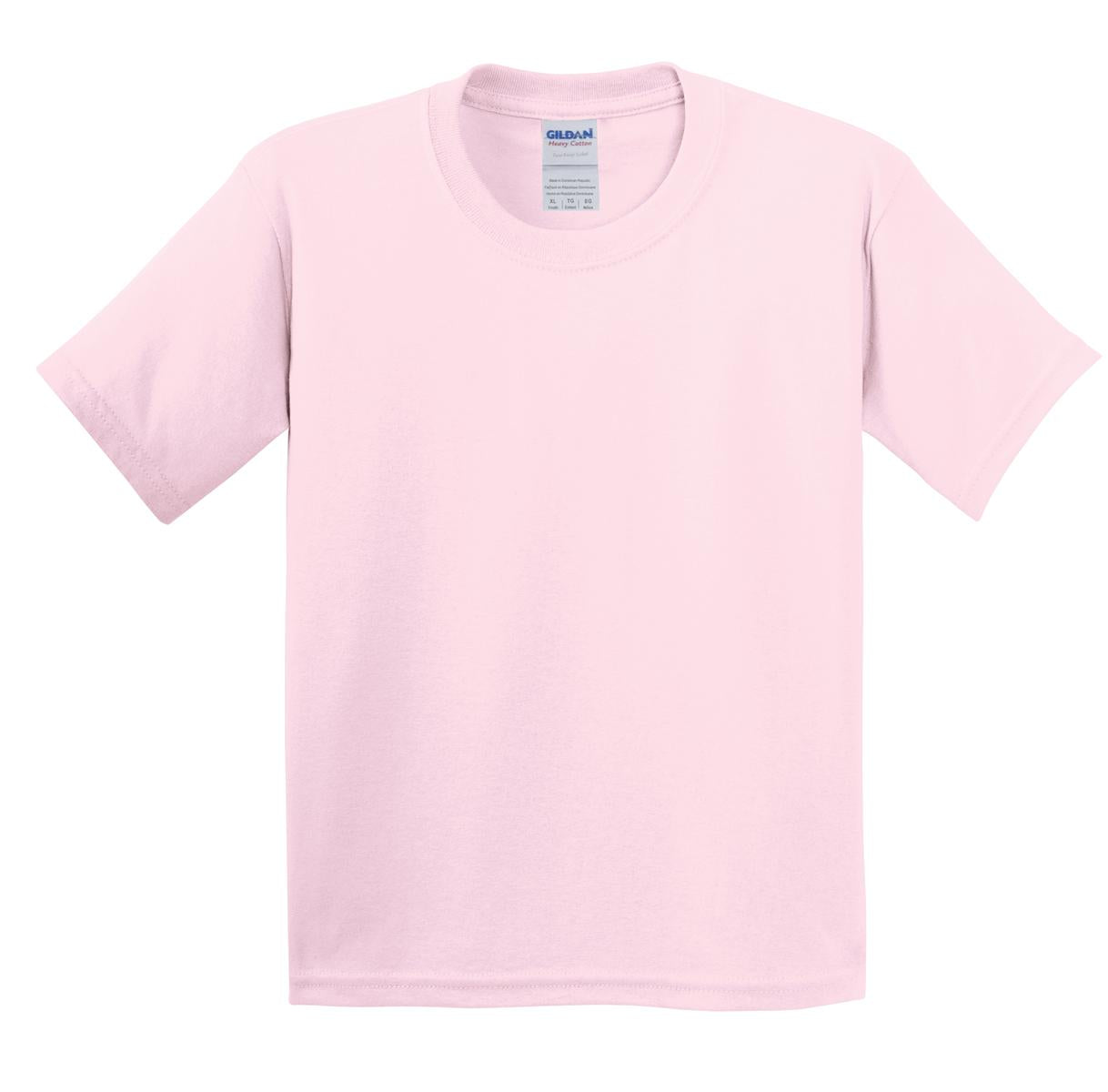 Front View of Light Pink Gildan - Youth Heavy Cotton 100% Cotton T-Shirt. 5000B