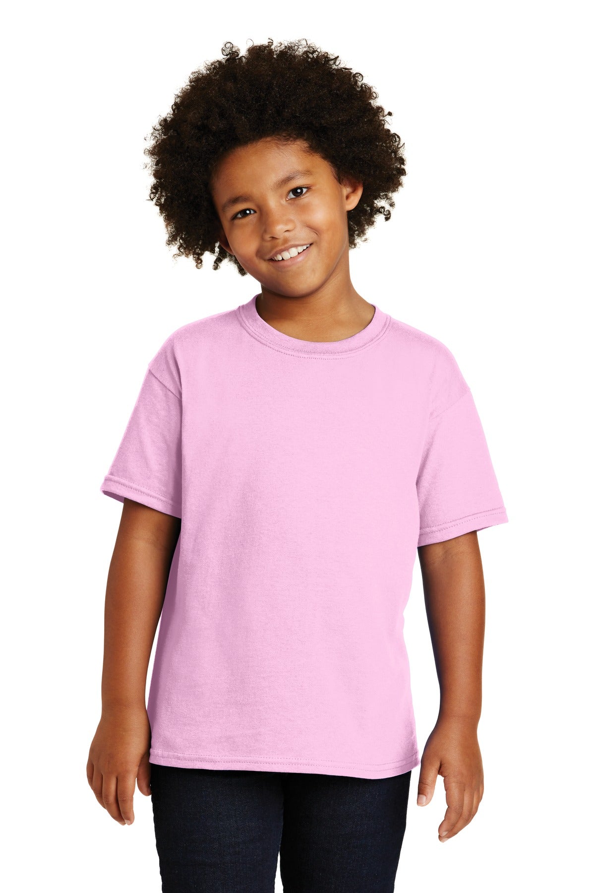 Front View of Light Pink Gildan - Youth Heavy Cotton 100% Cotton T-Shirt. 5000B