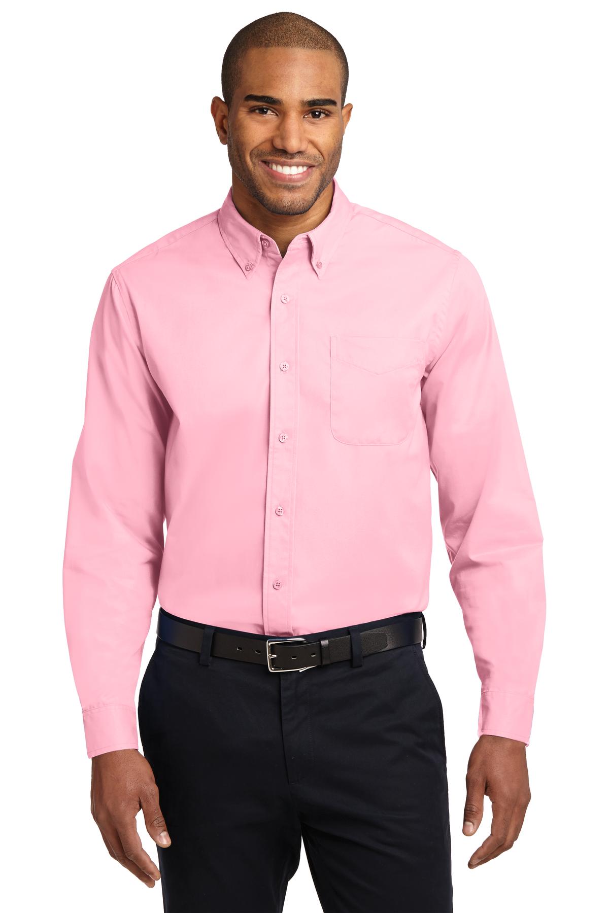 Front View of Light Pink Port Authority Long Sleeve Easy Care Shirt S608