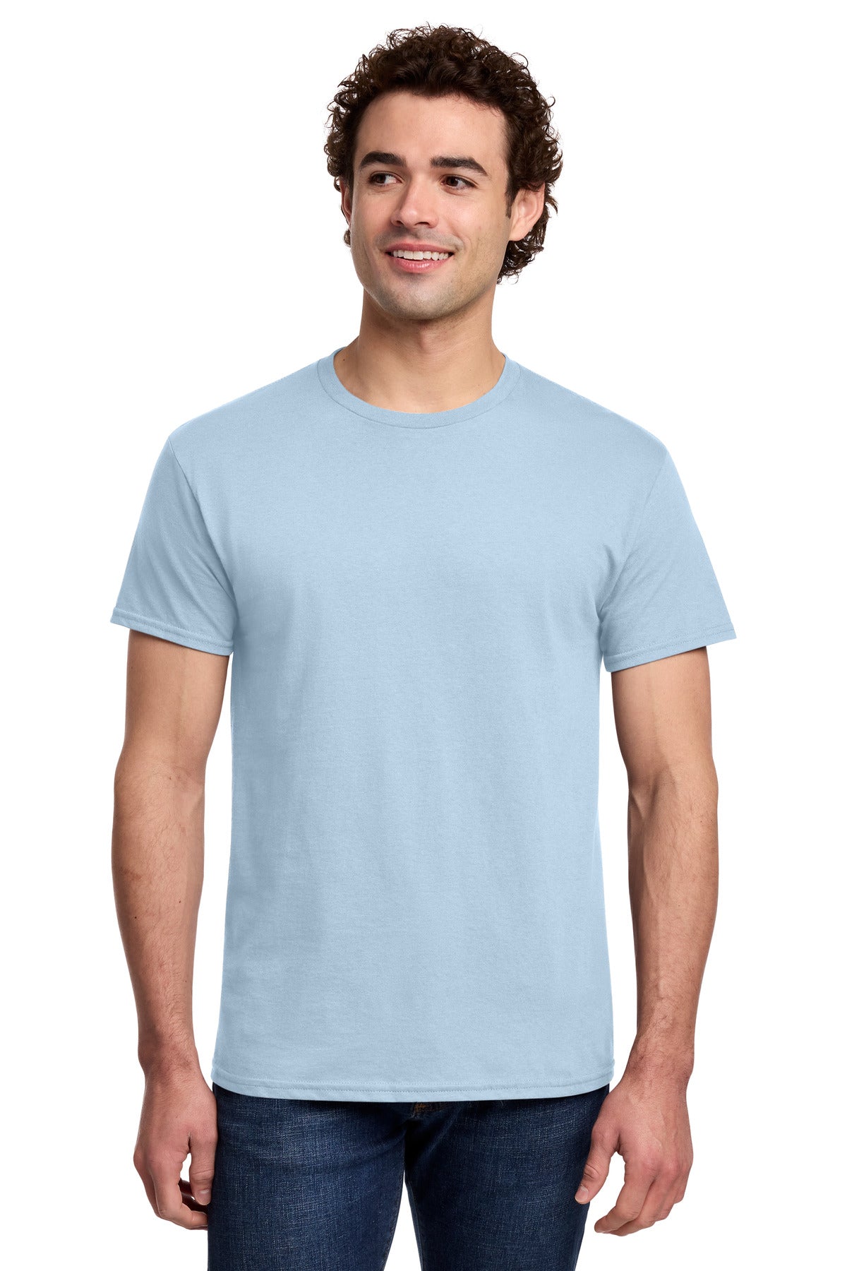 Front View of LightBlue Gildan Light Cotton Tee 3000