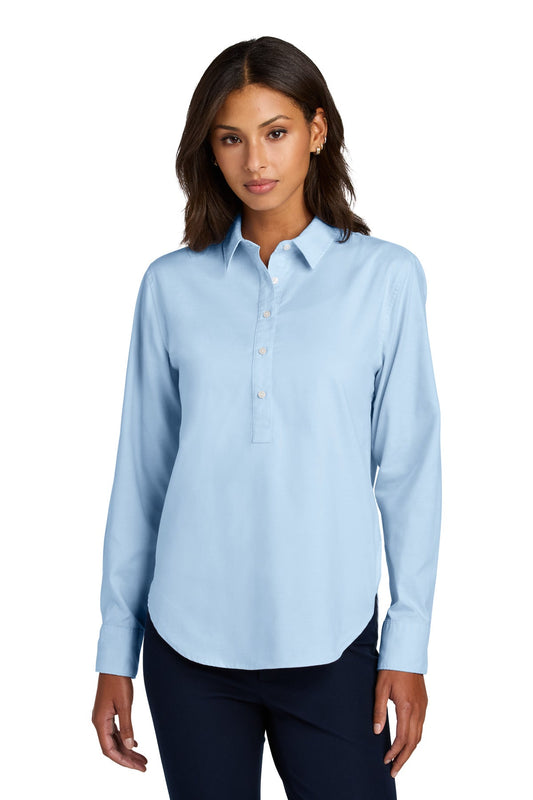 Front View of LightBlue Mercer+Mettle Women's Long Sleeve Modern Oxford Shirt MM2003