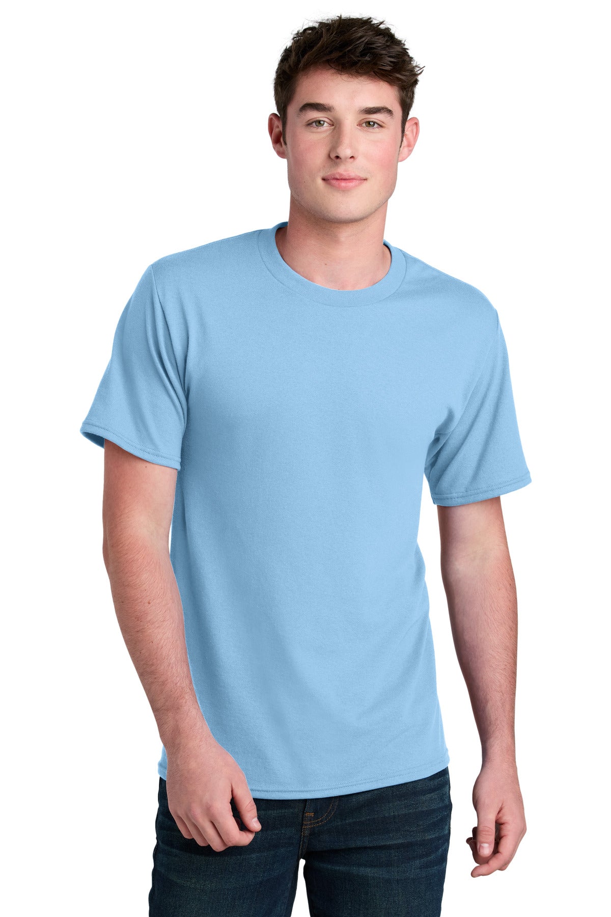 Front View of LightBlue Port & Co Core Blend Recycled Tee PC01