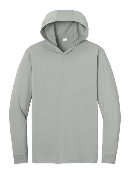 Front View of LightGrey CornerStone Workwear Pro Long Sleeve Hooded Tee CS440LSH