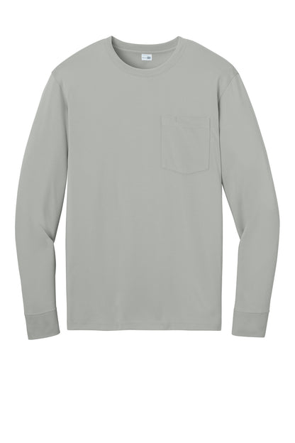 Front View of LightGrey CornerStone Workwear Pro Long Sleeve Pocket Tee CS440LSP