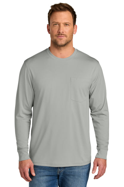 Front View of LightGrey CornerStone Workwear Pro Long Sleeve Pocket Tee CS440LSP
