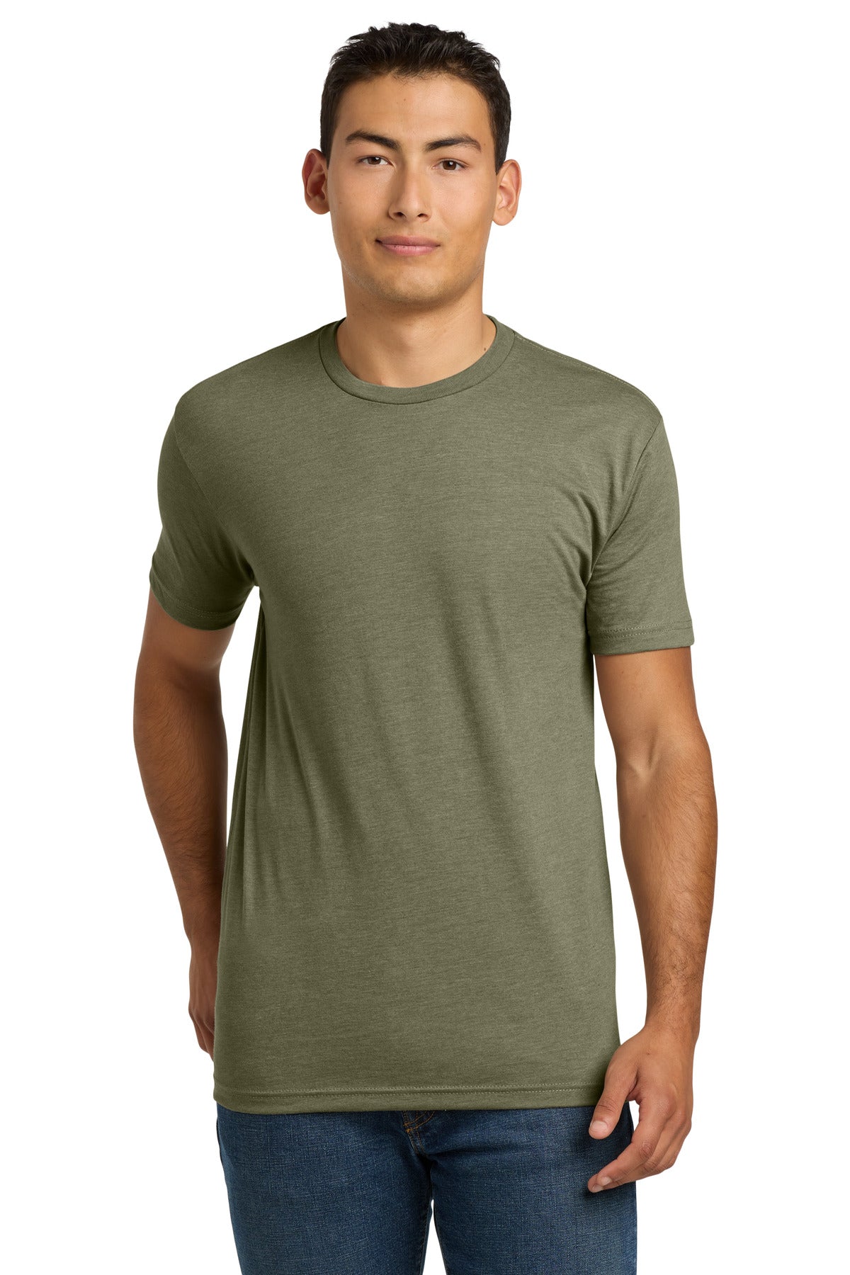 Front View of LightOlive Next Level Apparel Adult CVC Tee. NL6210