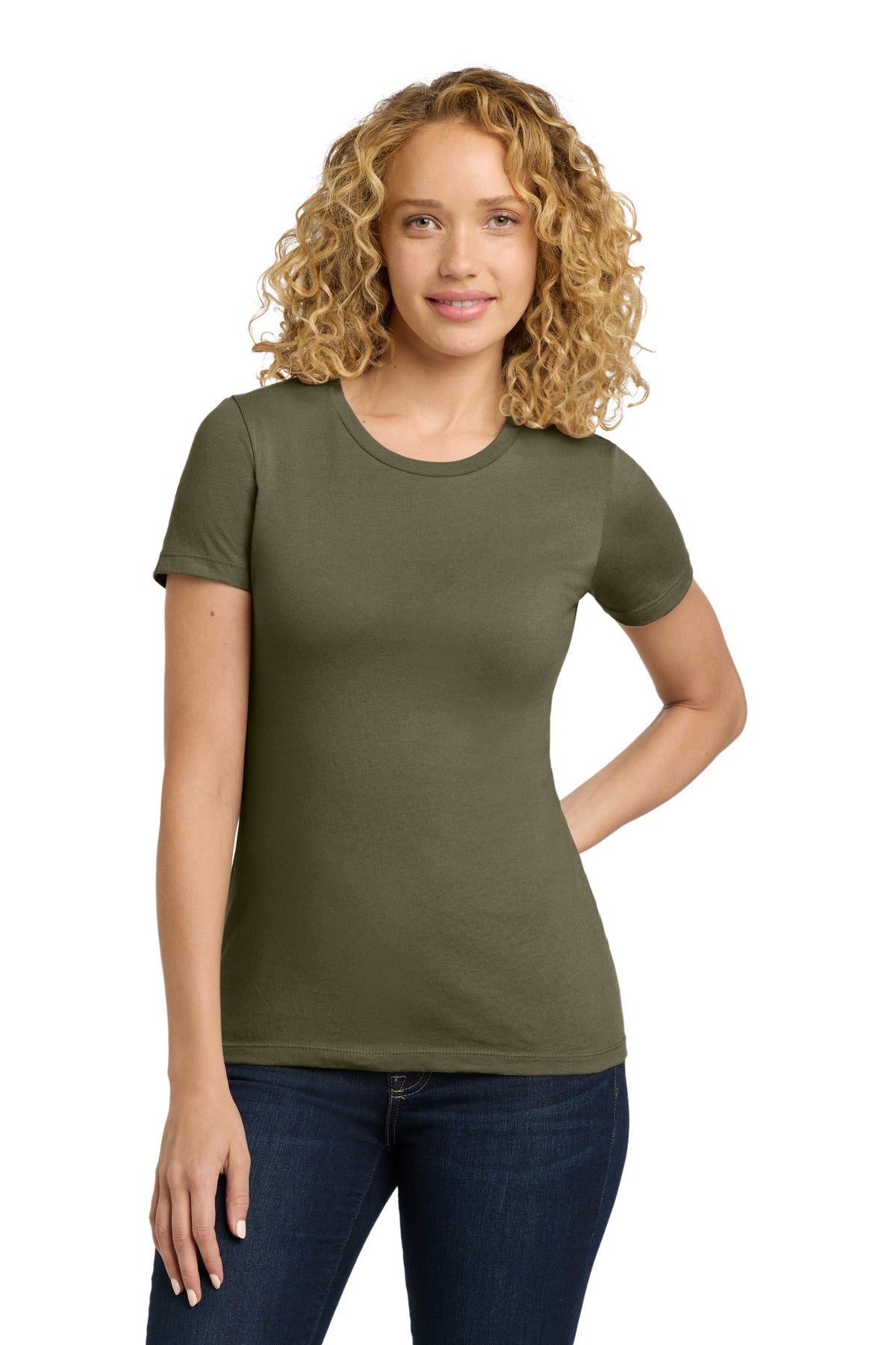 Front View of LightOlive Next Level Apparel Women's Cotton Tee. NL3900