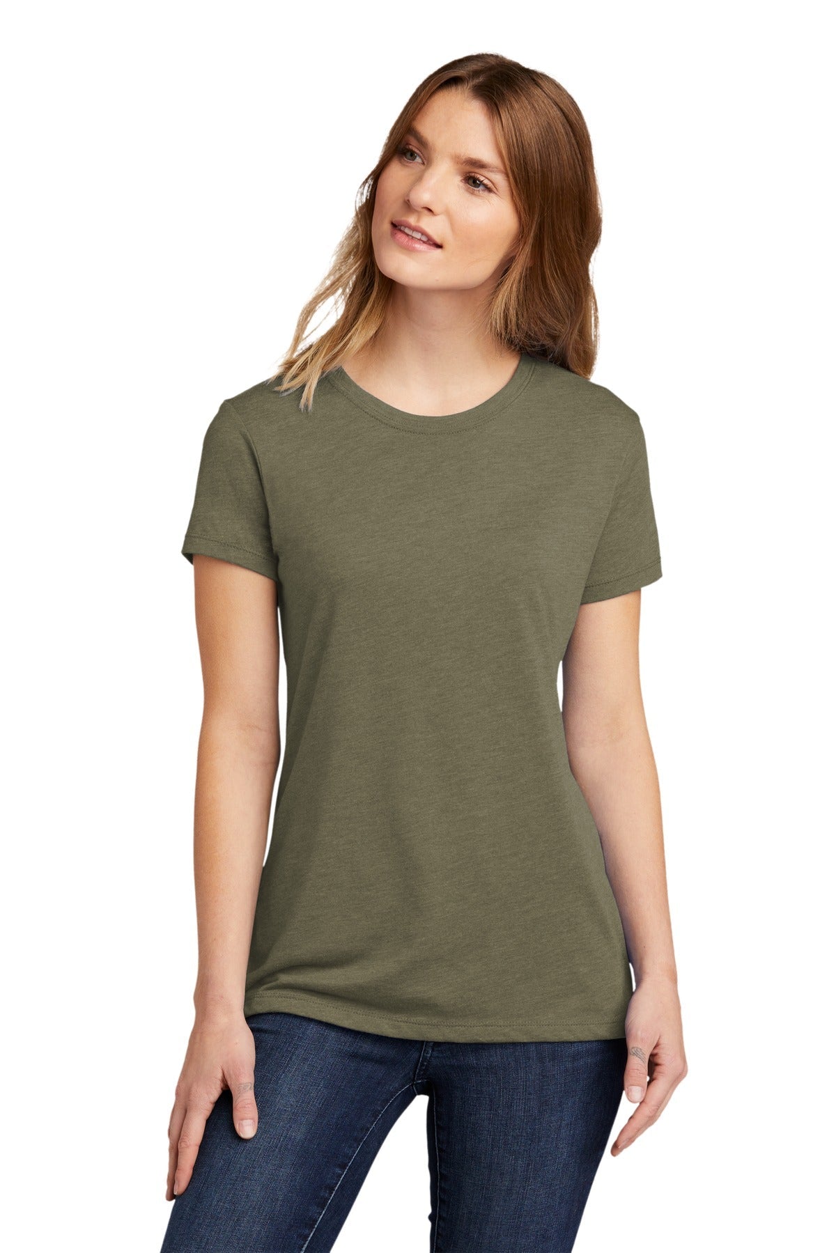 Front View of LightOlive Next Level Apparel Women's CVC Tee. NL6610