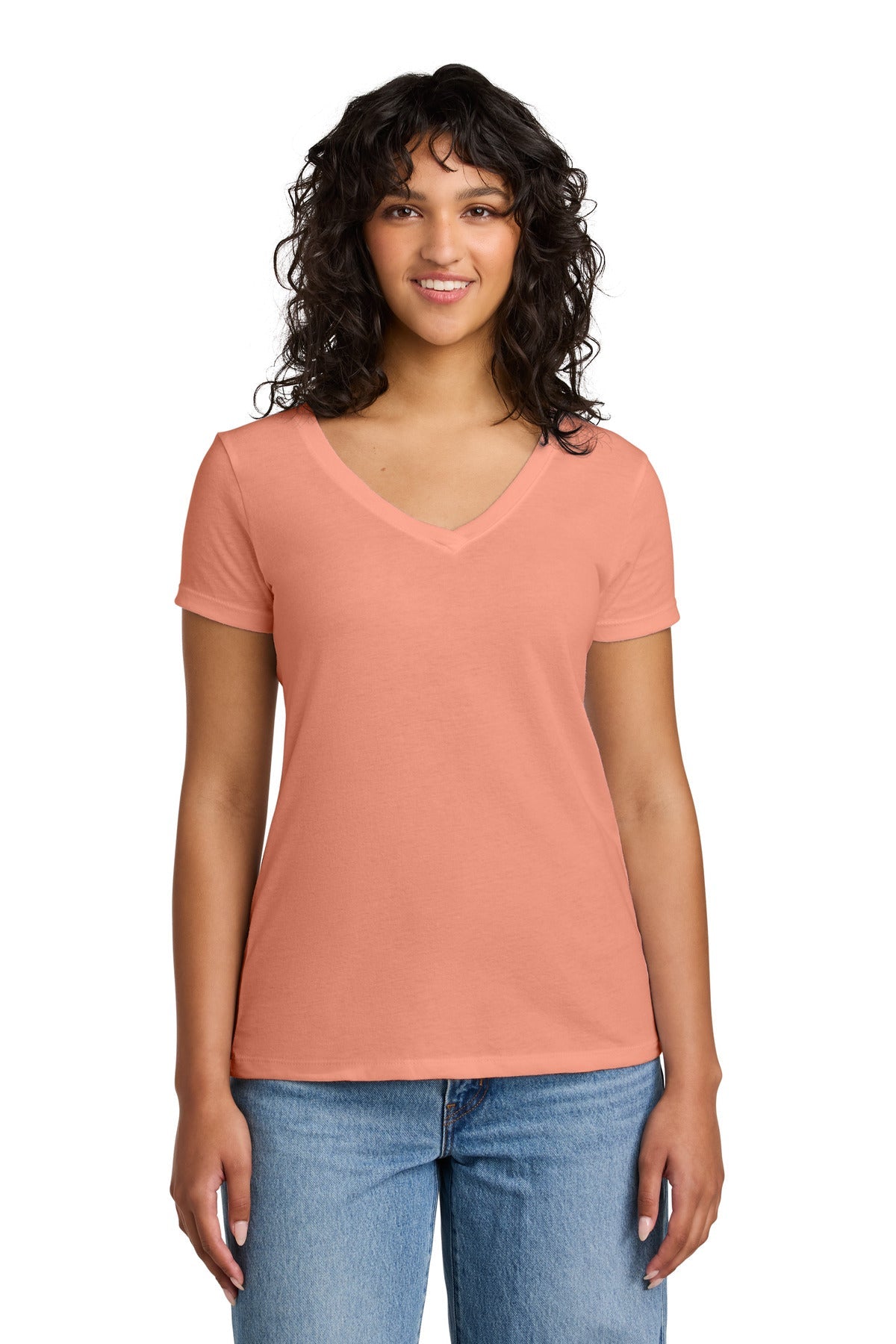 Front View of LightOrnge Next Level Apparel Women's Ideal V-Neck Tee NL1540