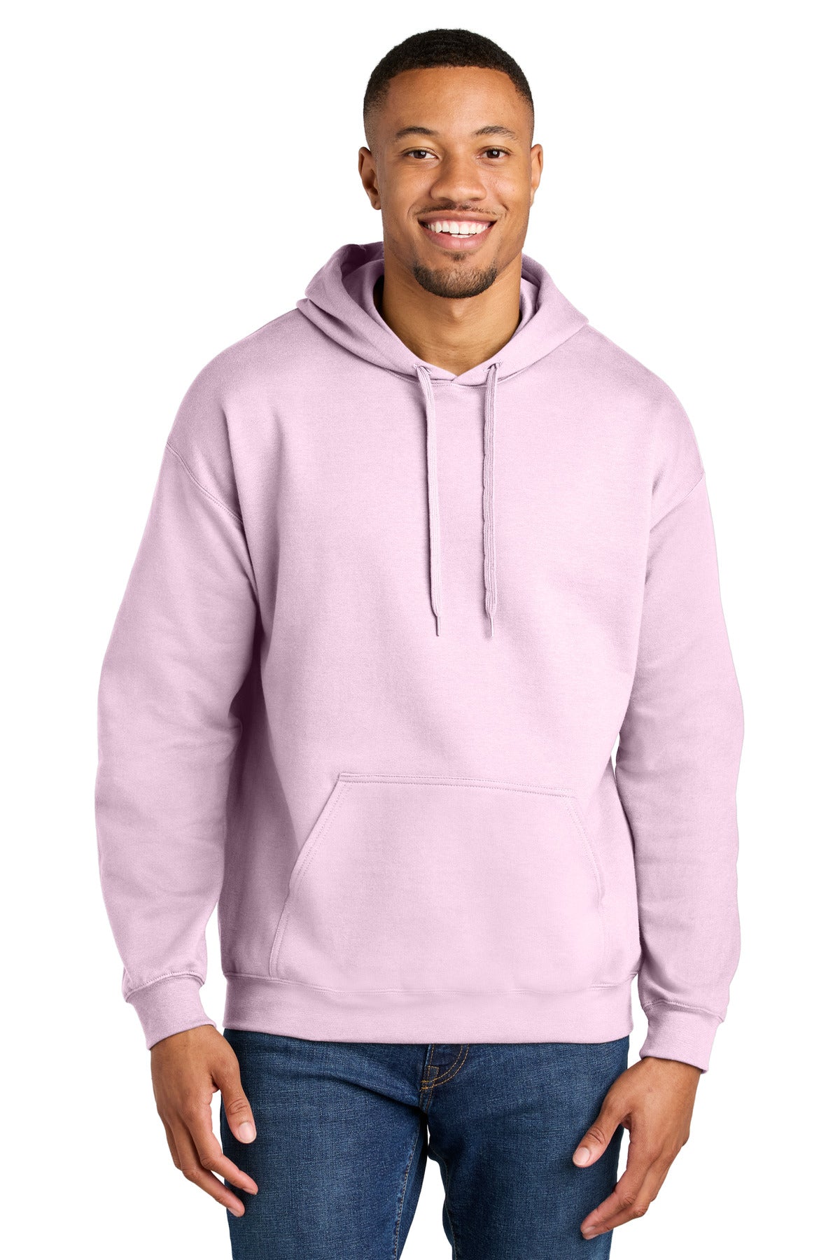 Front View of LightPink Gildan Softstyle Midweight Pullover Hooded Sweatshirt SF500
