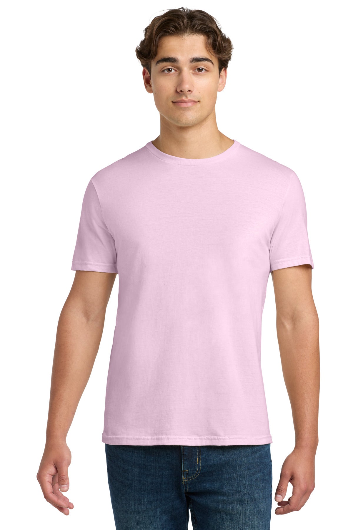 Front View of LightPink Gildan Softstyle T-Shirt. 64000