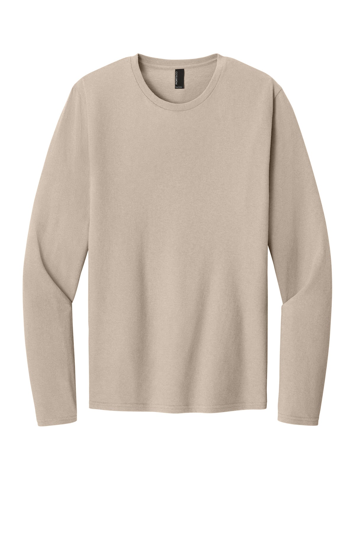 Front View of LightSand Port & Co Easy Cotton Long Sleeve Tee PC43LS