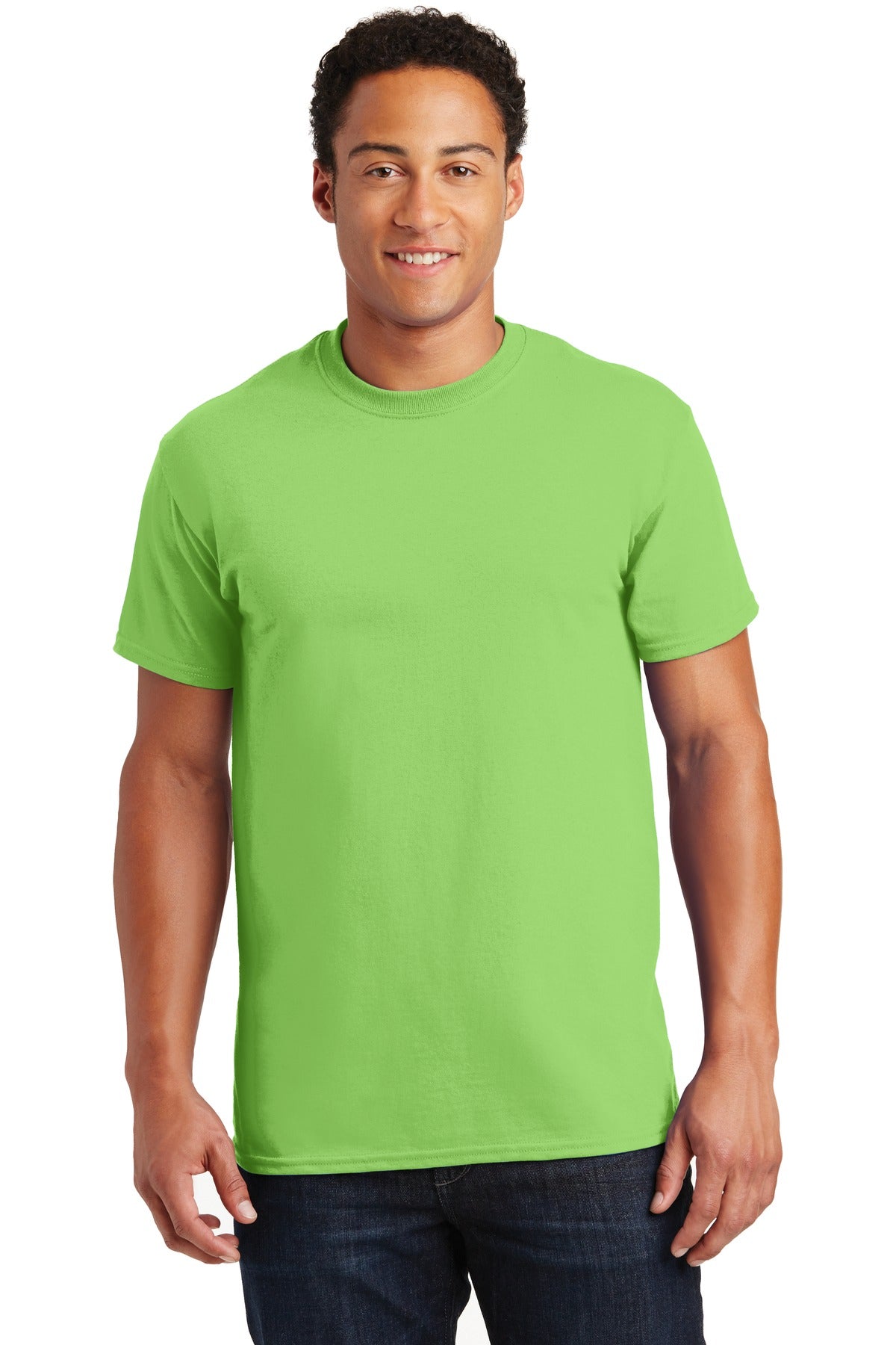 Front View of Lime Gildan - Ultra Cotton 100% US Cotton T-Shirt. 2000
