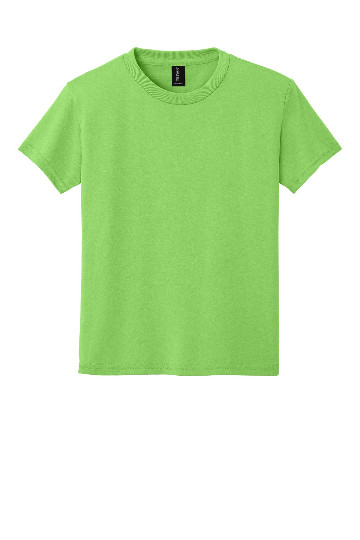 Front View of Lime Gildan Youth DryBlend 50 Cotton/50 Poly T-Shirt. 8000B