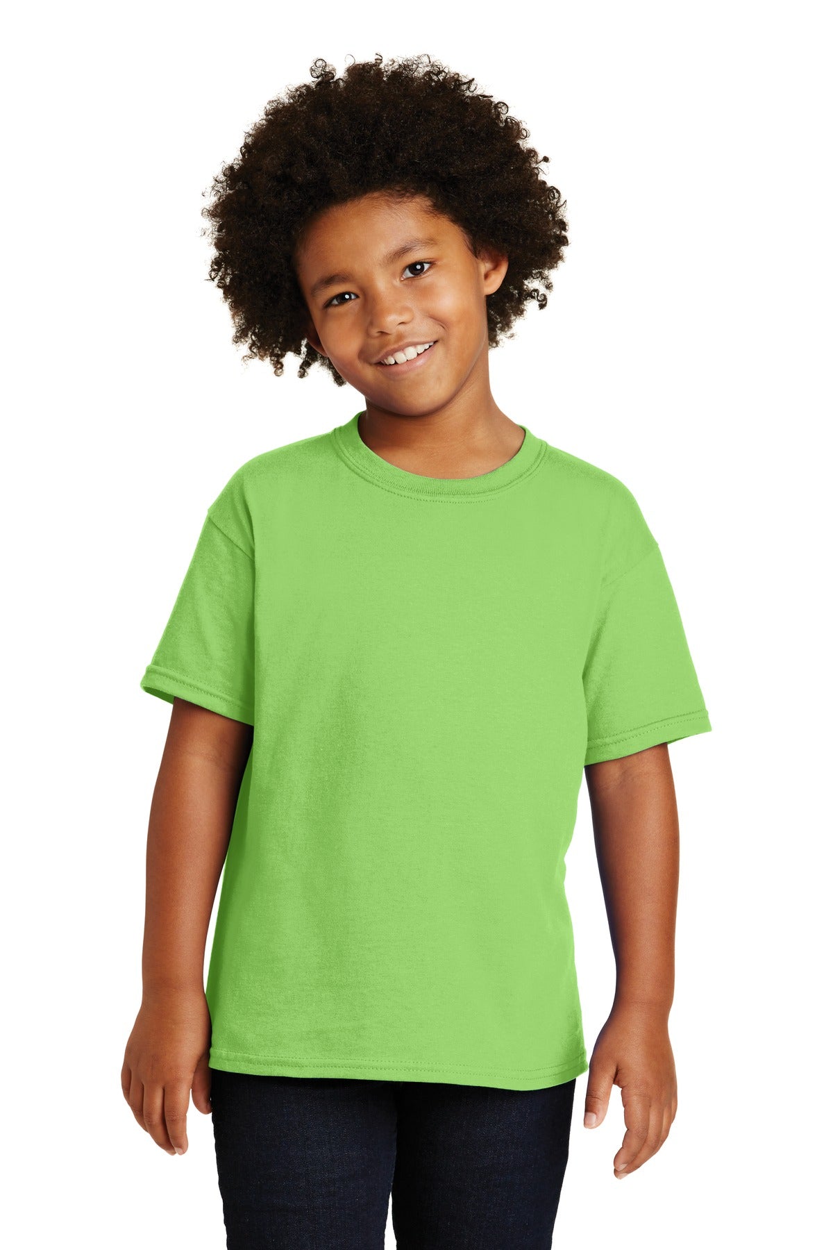 Front View of Lime Gildan - Youth Heavy Cotton 100% Cotton T-Shirt. 5000B