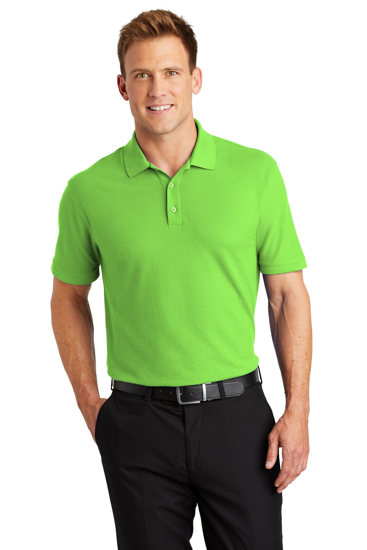 Front View of Lime Port Authority Core Classic Pique Polo. K100