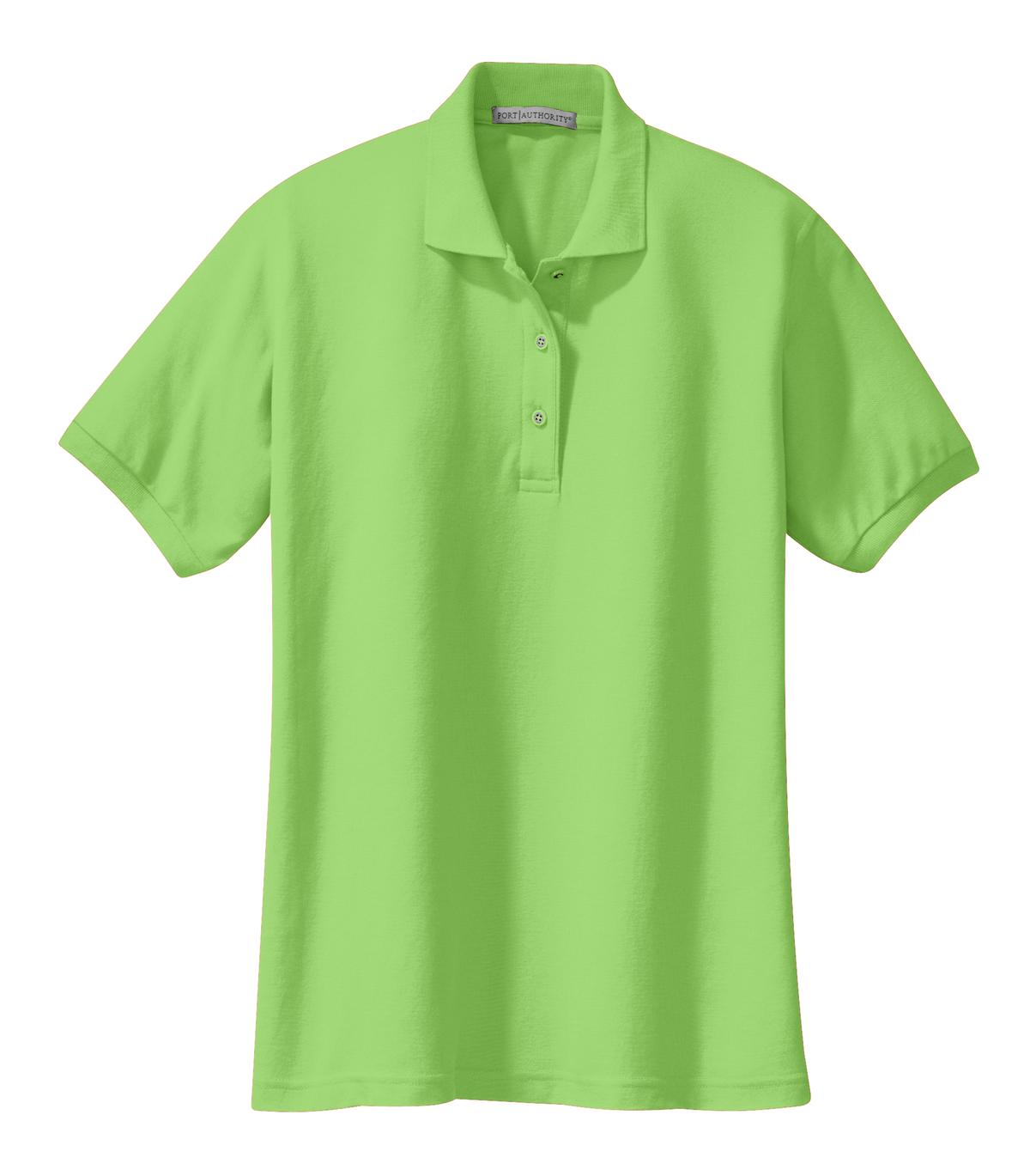 Front View of Lime Port Authority Women's Silk Touch Polo. L500