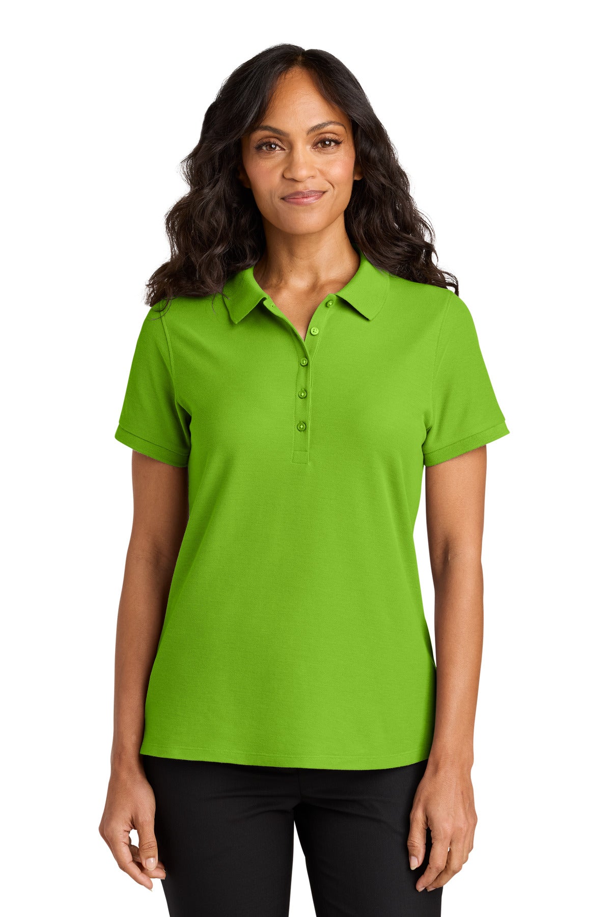 Front View of Lime Port Authority Women's Wearever Signature Pique Polo LK200