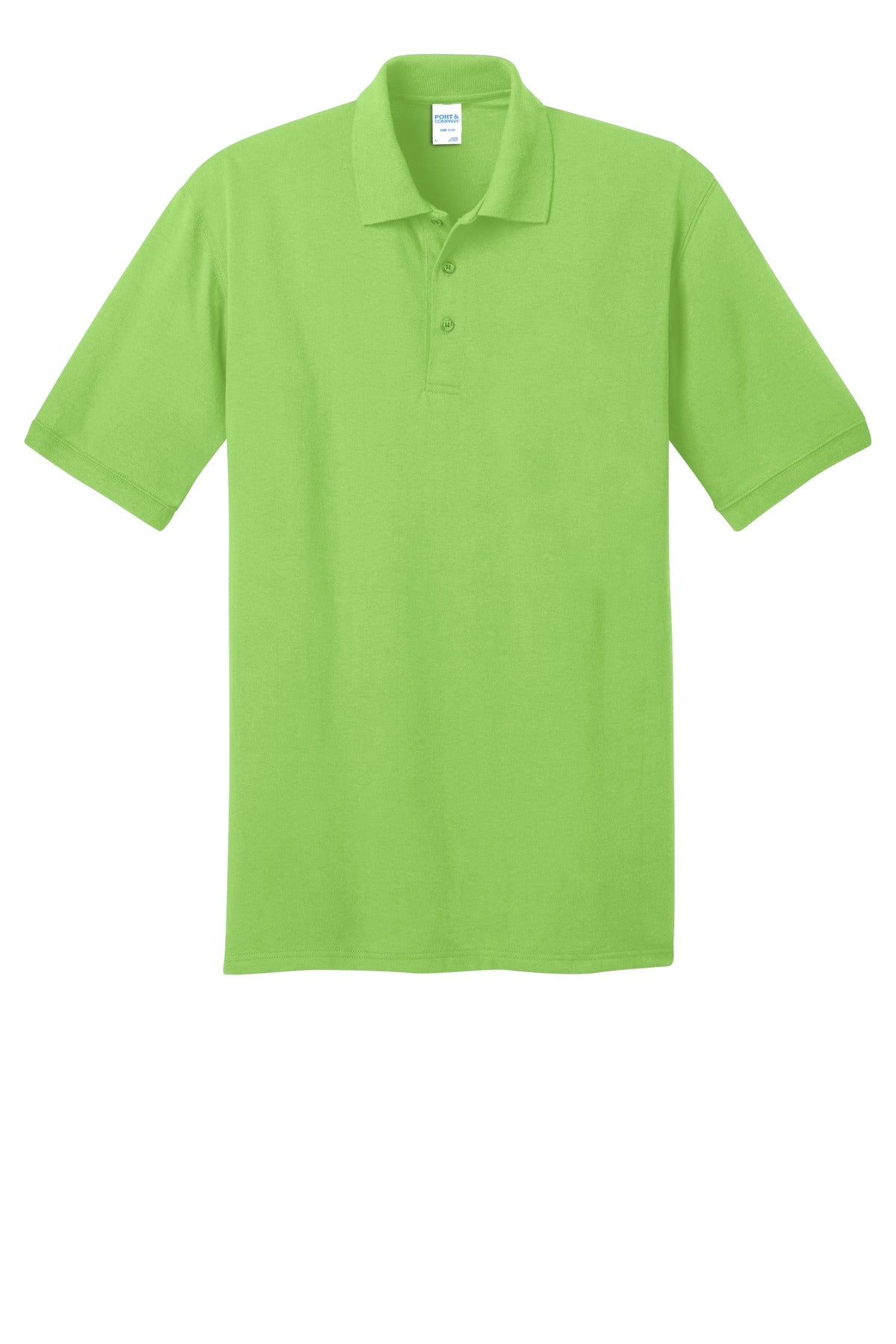 Front View of Lime Port & Co Core Blend Jersey Knit Polo. KP55