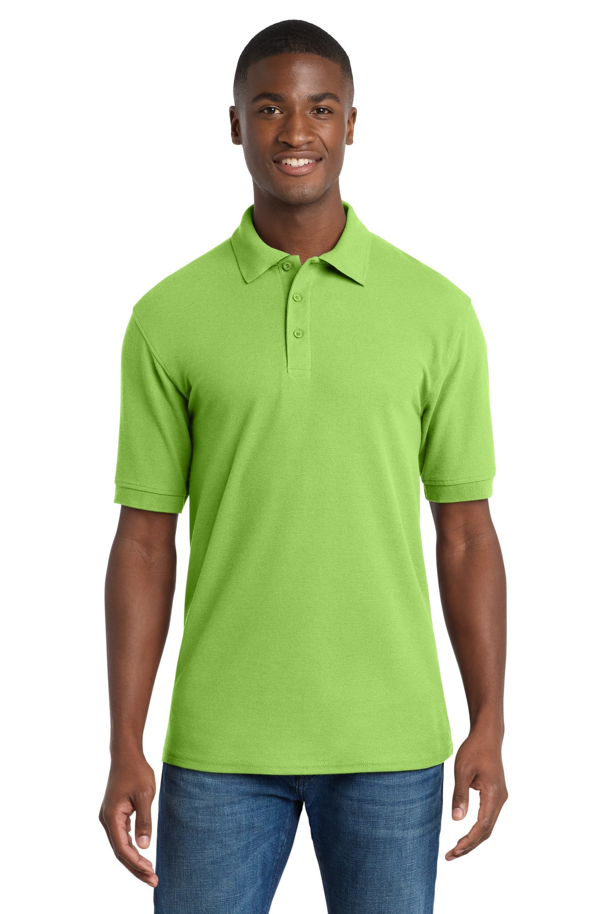 Front View of Lime Port & Co Core Blend Pique Polo. KP155