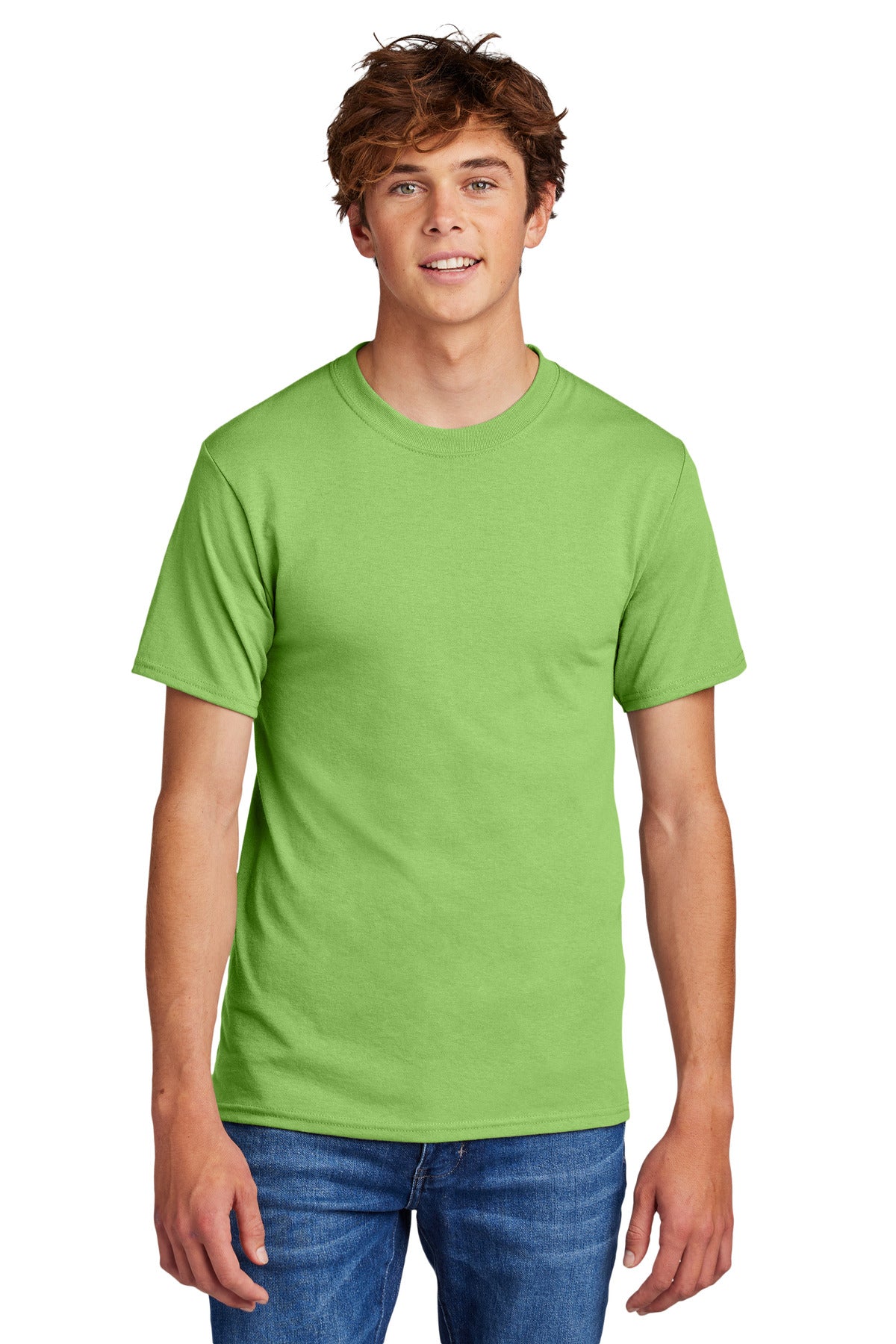 Front View of Lime Port & Co Core Blend Tee. PC55
