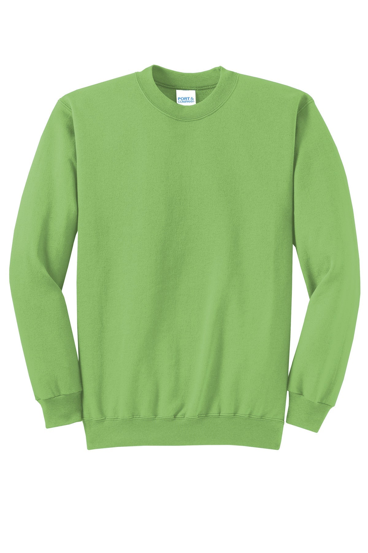 Front View of Lime Port & Co Core Fleece Crewneck Sweatshirt. PC78