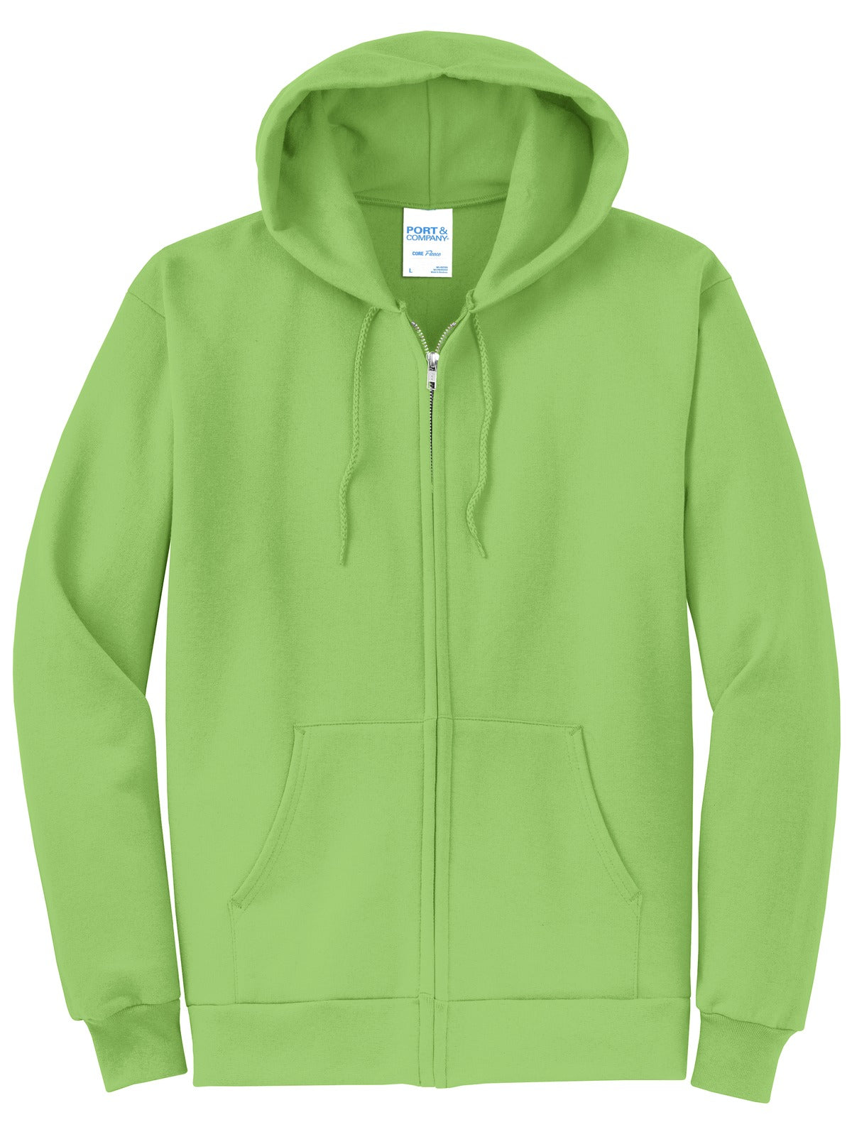 Front View of Lime Port & Co Core Fleece Full-Zip Hooded Sweatshirt. PC78ZH