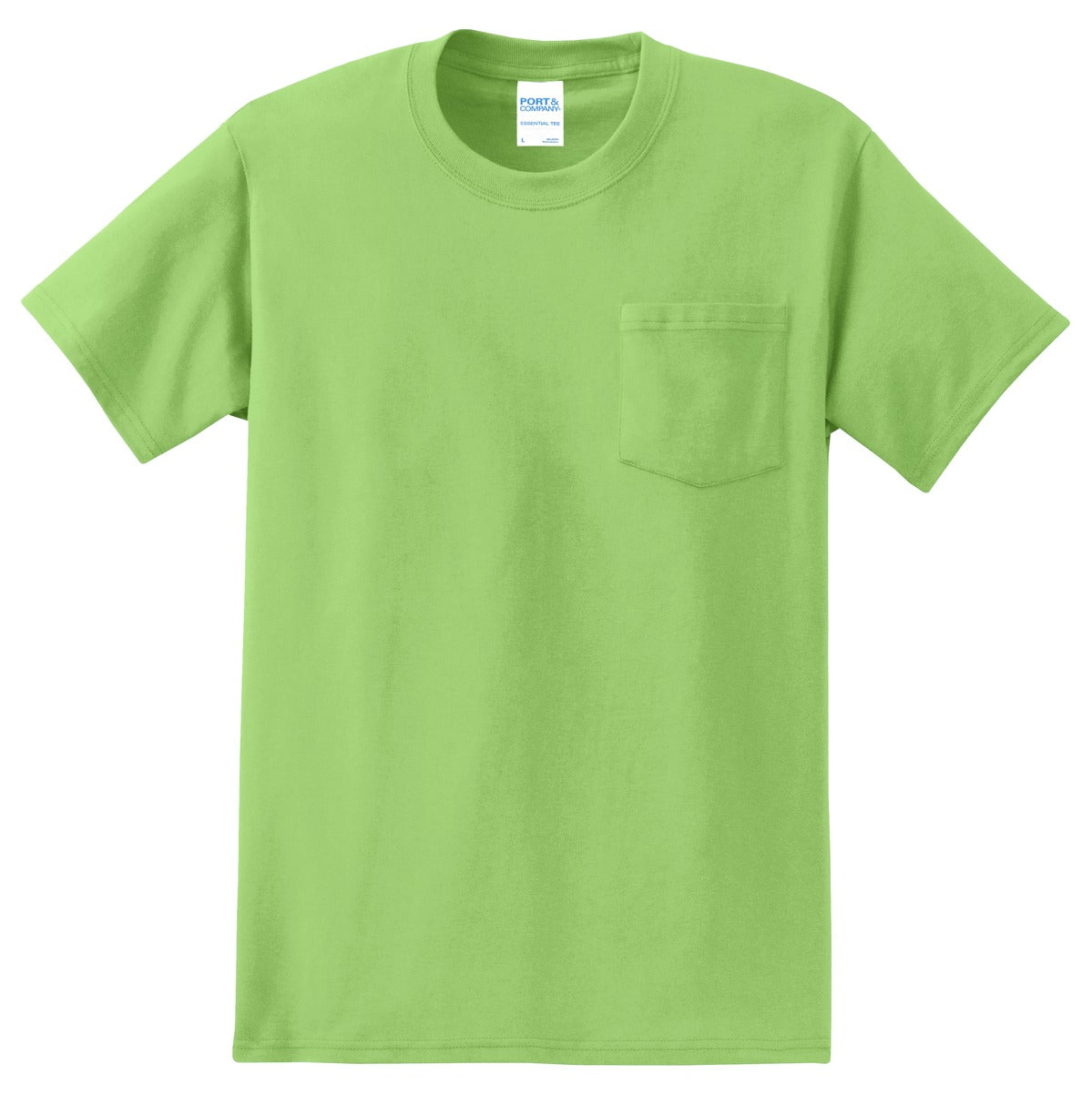 Front View of Lime Port & Co Essential Pocket Tee. PC61P