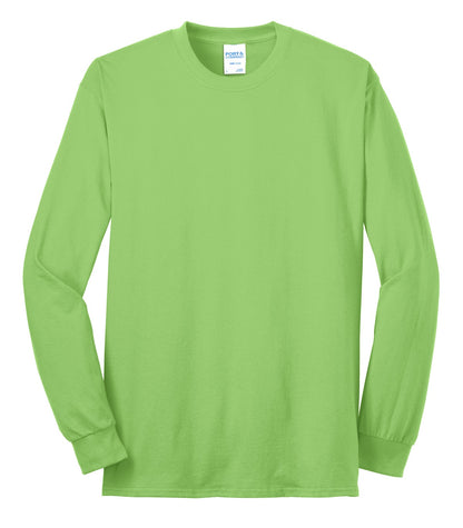 Front View of Lime Port & Co Long Sleeve Core Blend Tee. PC55LS