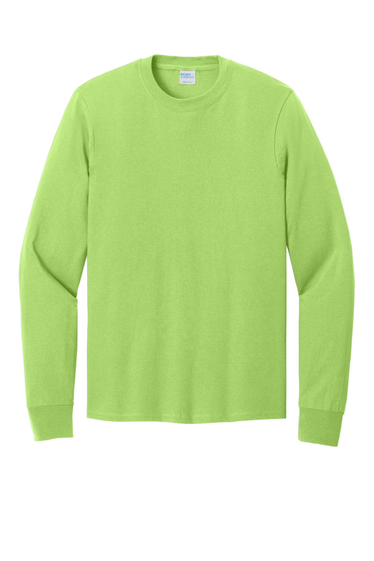 Front View of Lime Port & Co Long Sleeve Core Cotton Tee. PC54LS