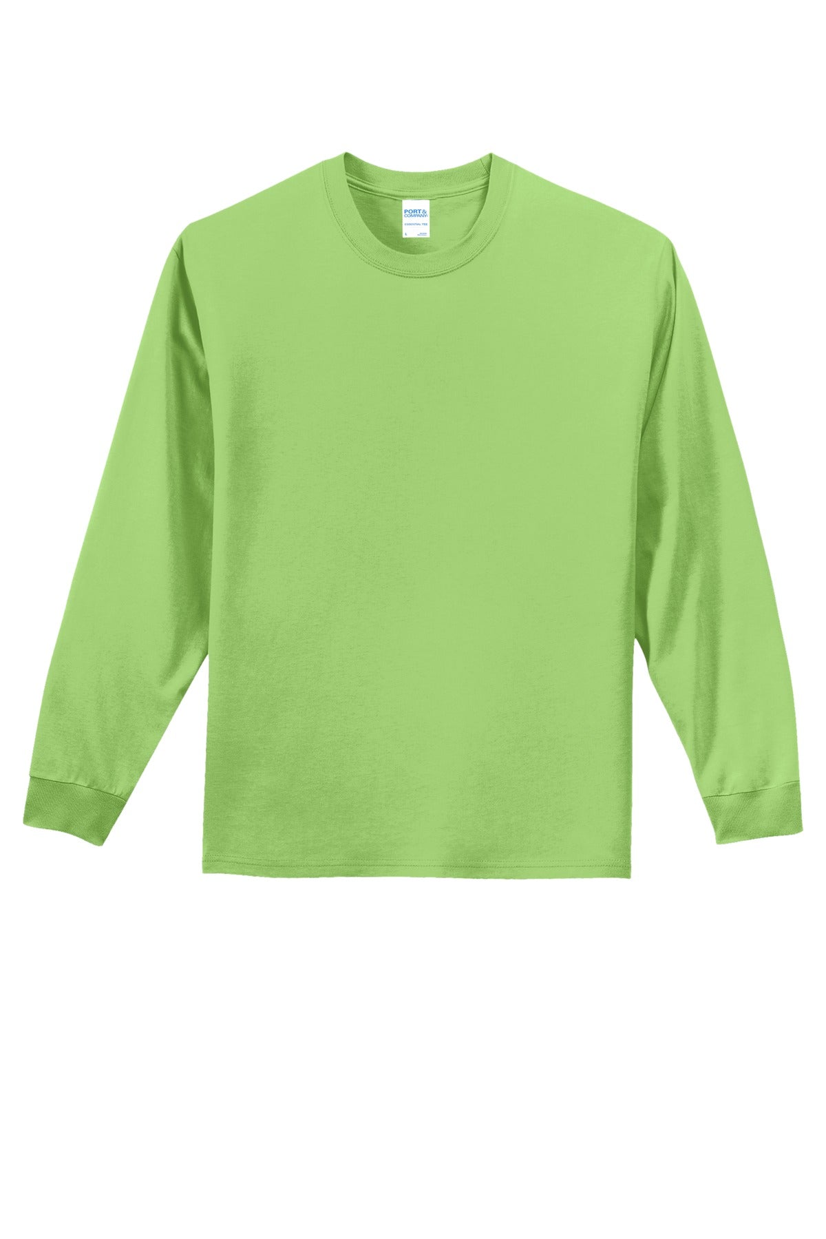 Front View of Lime Port & Co Long Sleeve Essential Tee. PC61LS