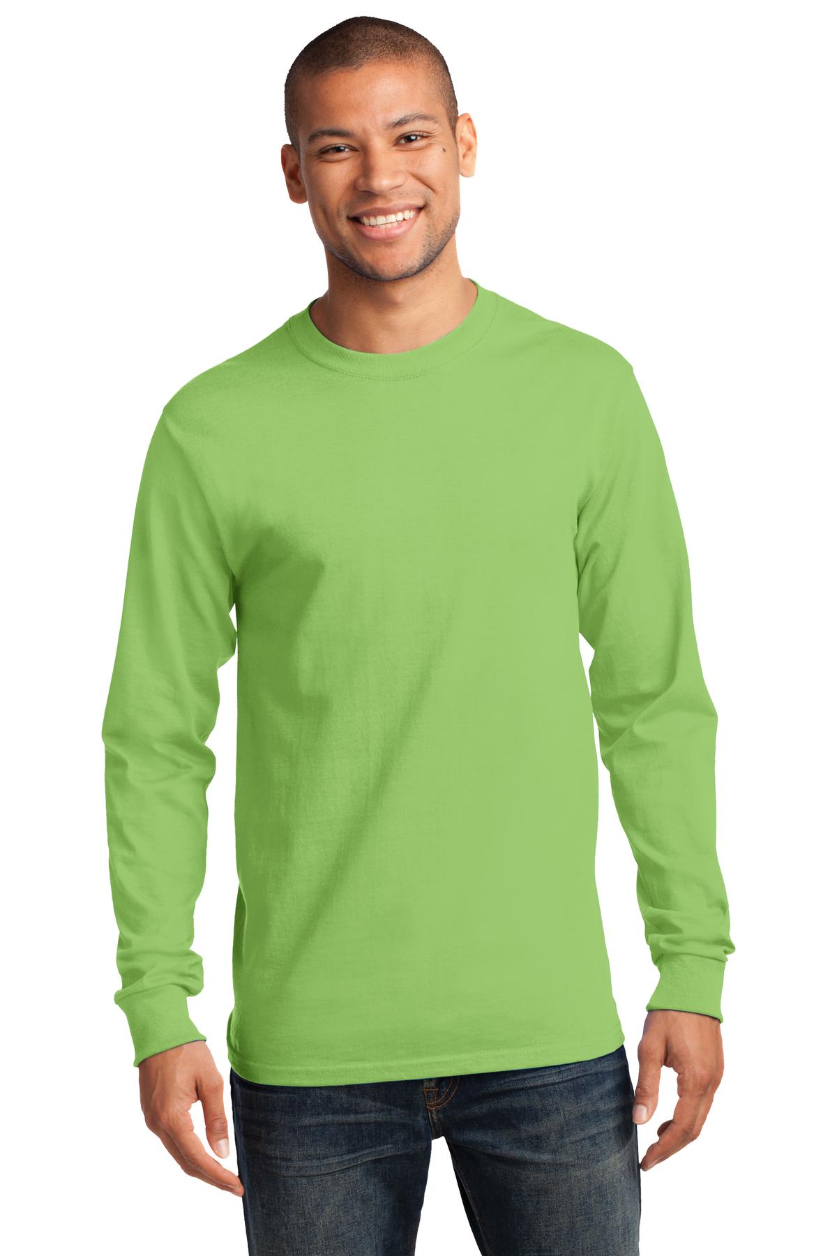 Front View of Lime Port & Co Long Sleeve Essential Tee. PC61LS
