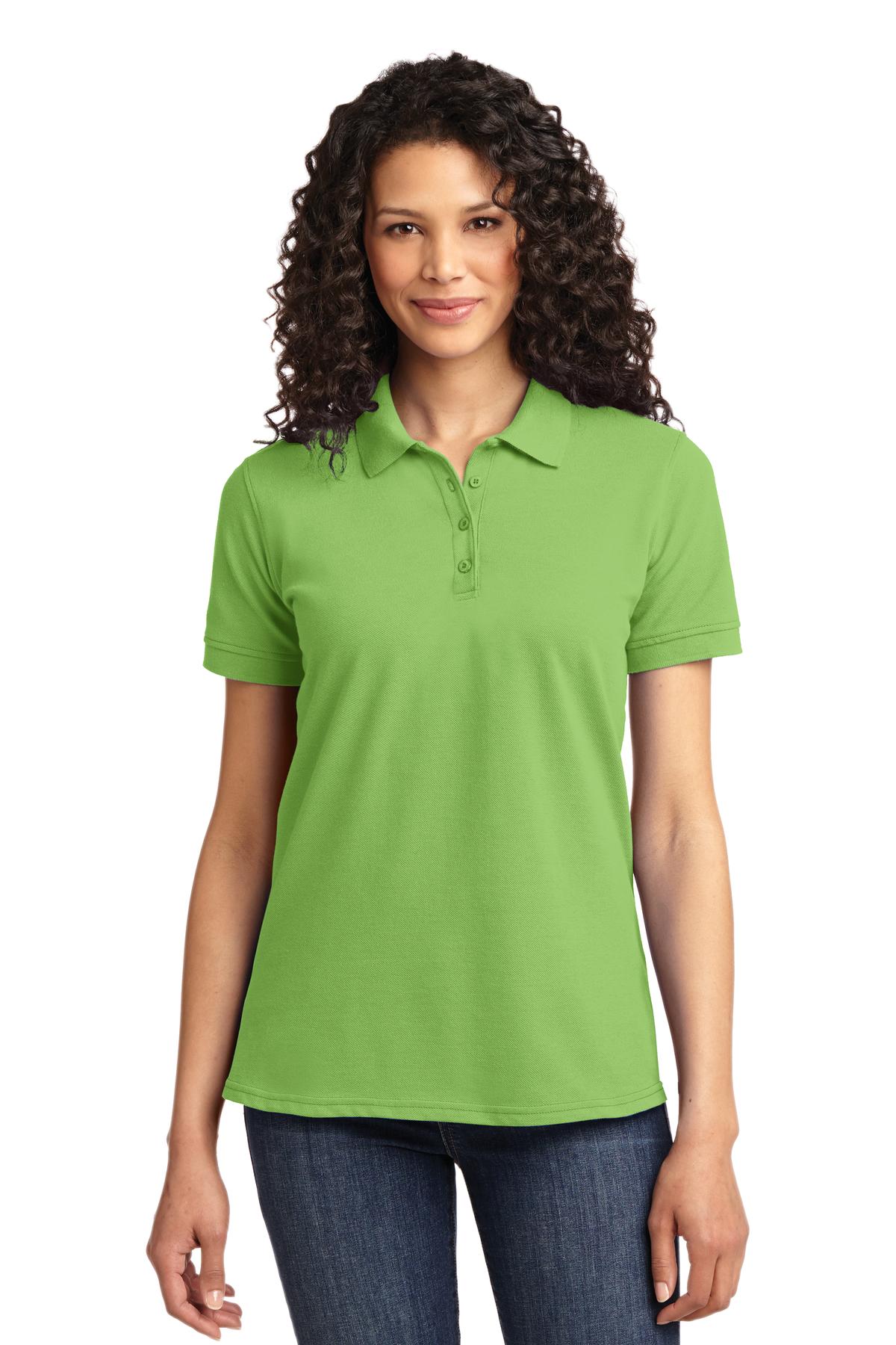 Front View of Lime Port & Co Women's Core Blend Pique Polo. LKP155