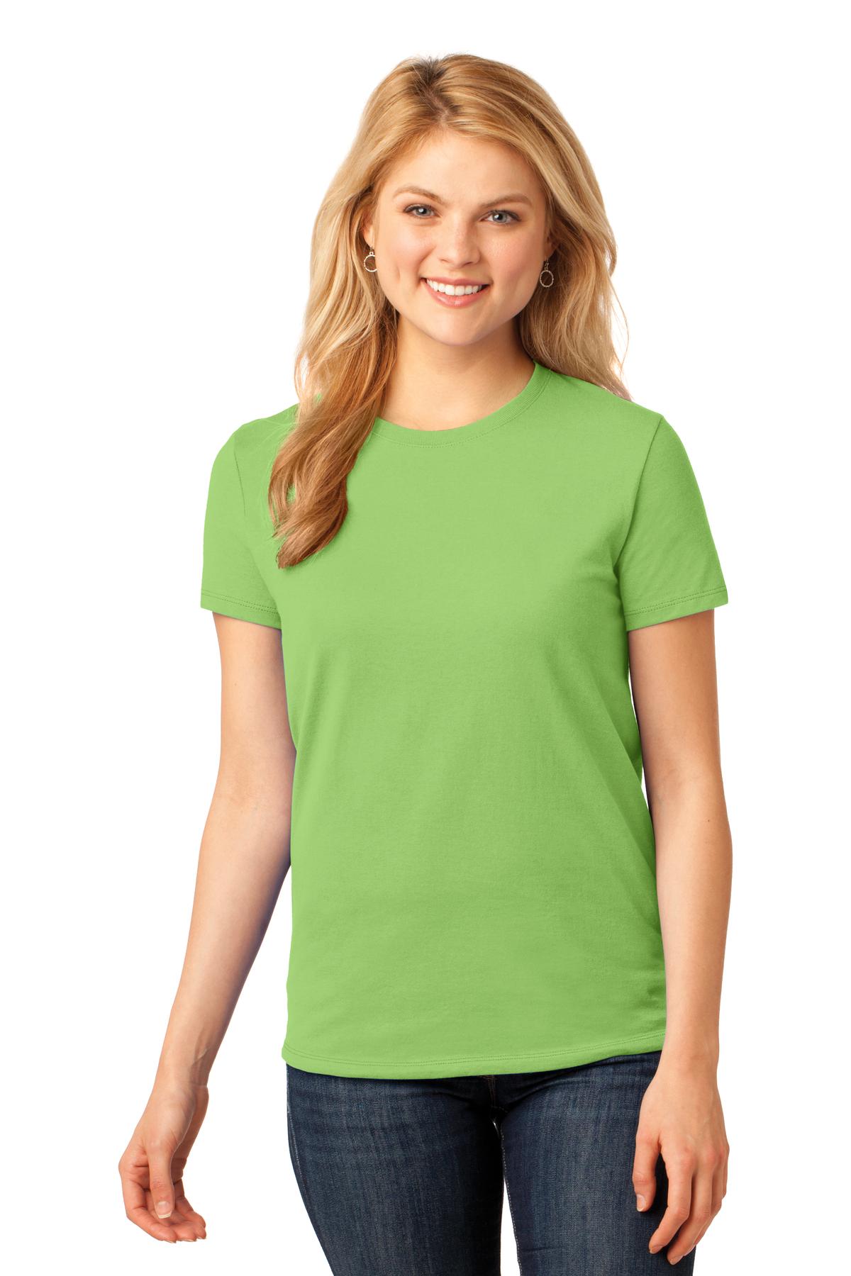 Front View of Lime Port & Co Women's Core Cotton Tee. LPC54