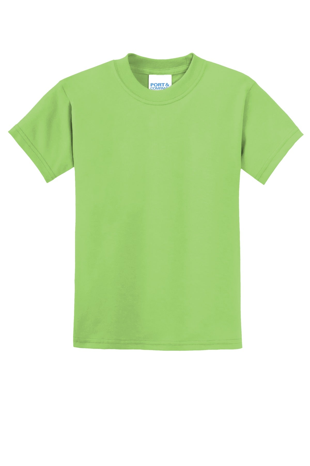 Front View of Lime Port & Co Youth Core Blend Tee. PC55Y