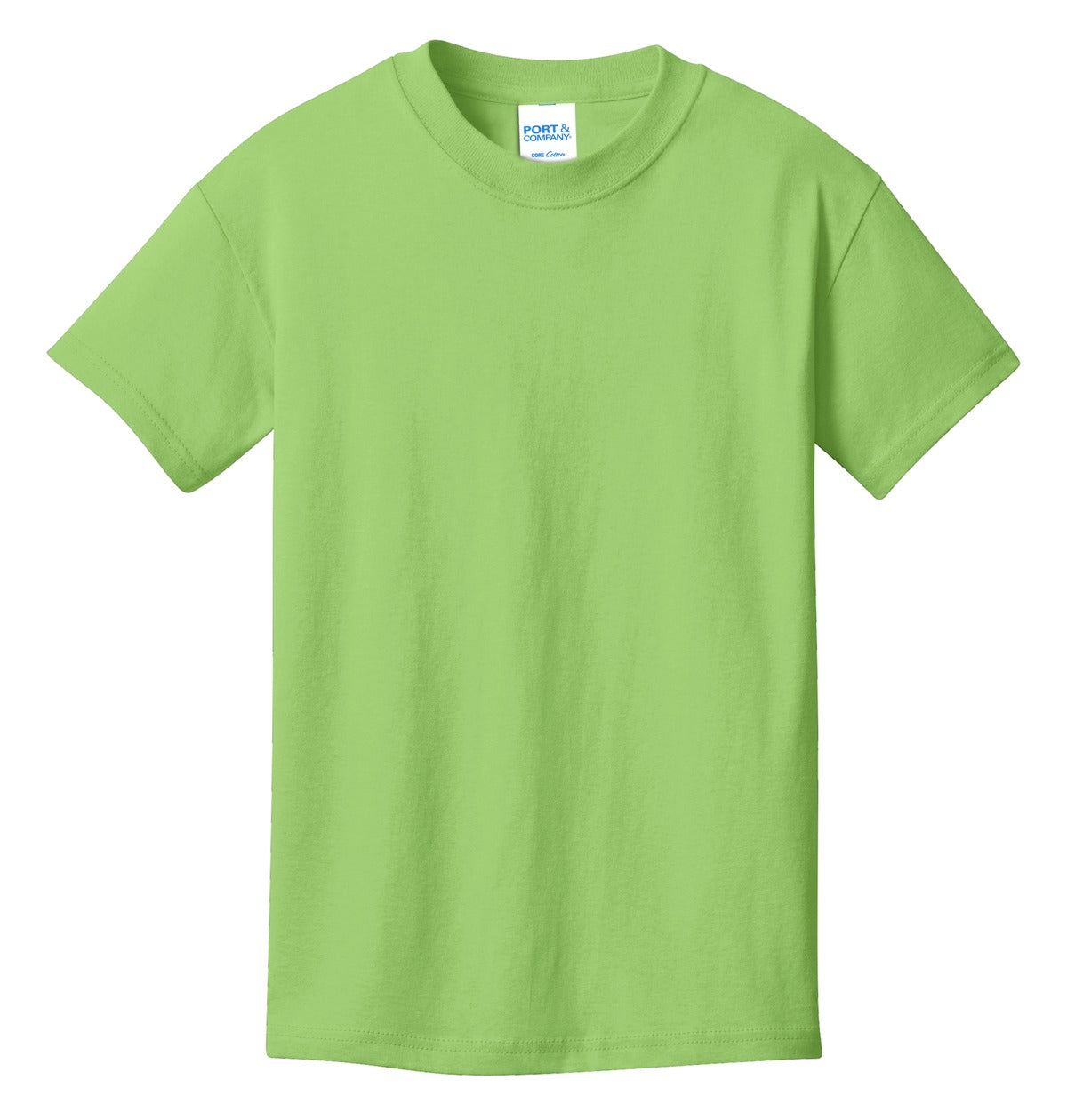 Front View of Lime Port & Co Youth Core Cotton Tee. PC54Y
