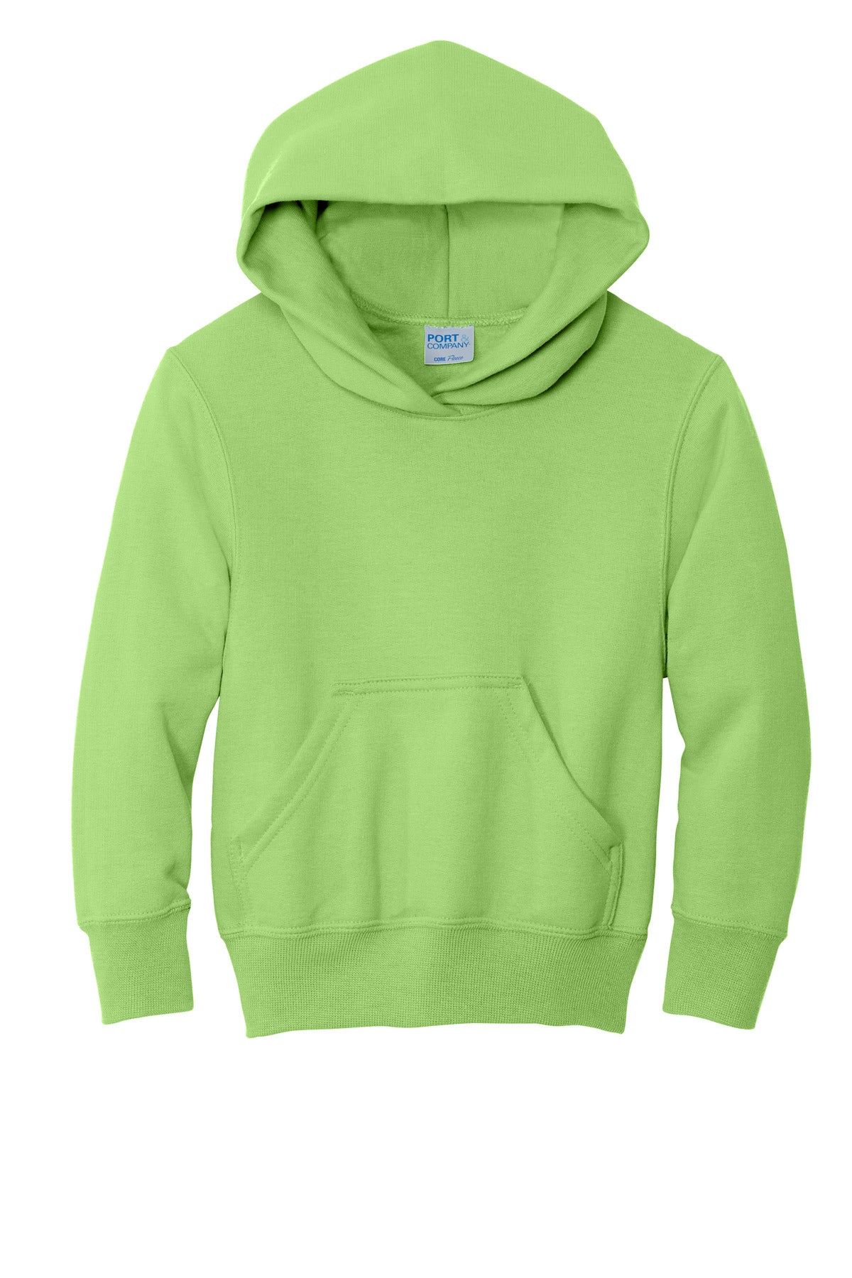 Front View of Lime Port & Co Youth Core Fleece Pullover Hooded Sweatshirt. PC90YH