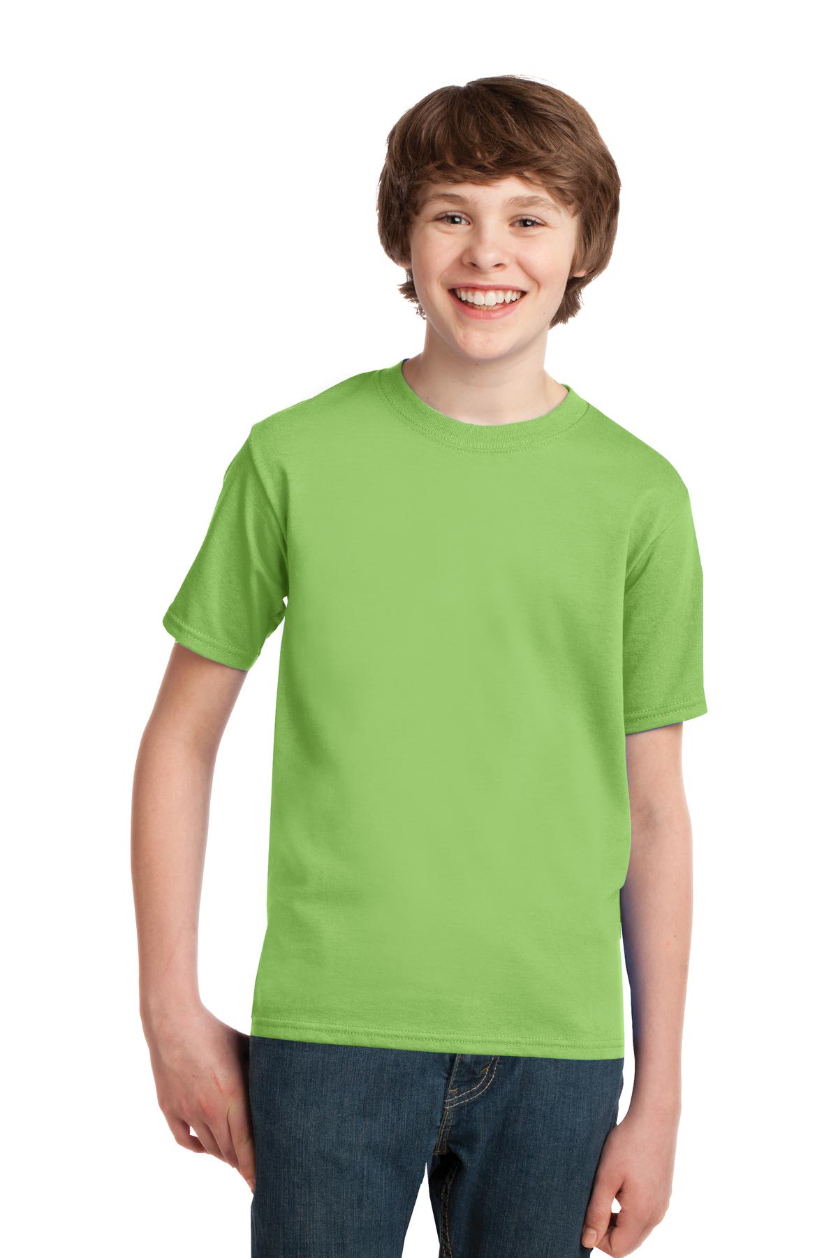 Front View of Lime Port & Co Youth Essential Tee. PC61Y