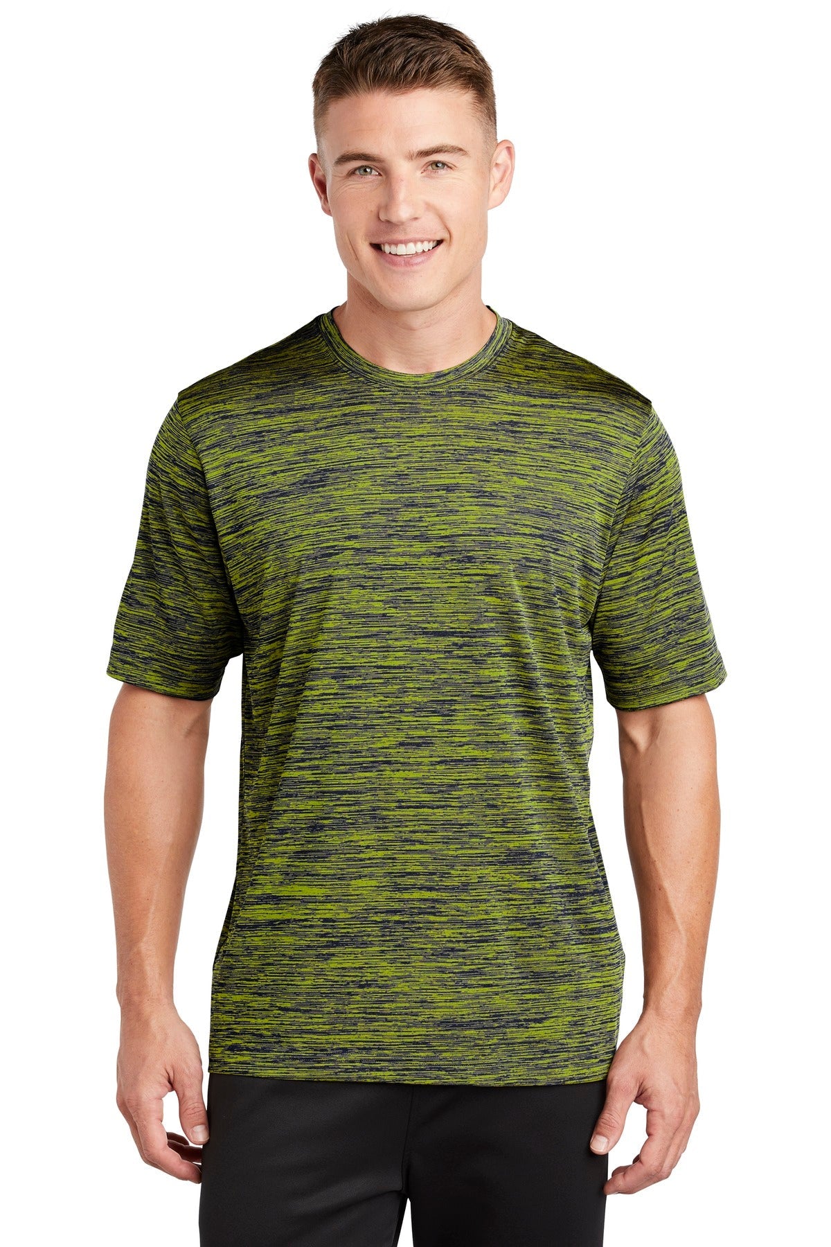 Front View of Lime Sh-T Ny E Sport-Tek PosiCharge Electric Heather Tee. ST390
